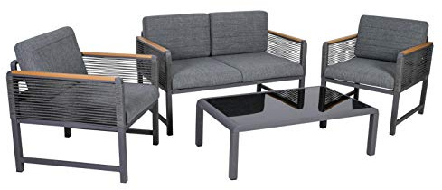 Greemotion Lounge-Set Nevi bestehend aus Bank, Zwei Sesseln und Tisch, 4-teilig, Dunkelgrau