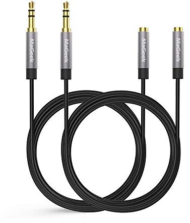 MaGeek Cavo Prolunga Jack 3,5mm (3,0 Metri, 2-Pezzi) 4 Poli Cavetto Estensione, Maschio a Femmina per Cuffie Beats, iPhone, iPod, iPad, Car Audio, Home Stereo e Altro (Nero)