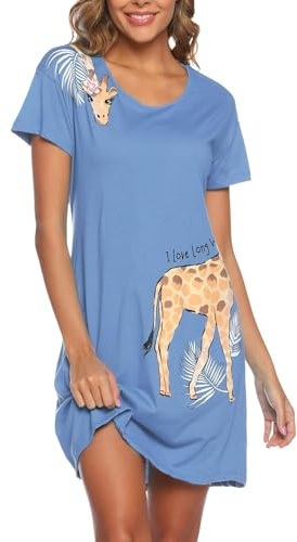 ENJOYNIGHT Camisón para mujer de verano, de algodón, con estampado, manga corta, camiseta para dormir, camiseta de dormir, ropa de noche, camisón, L