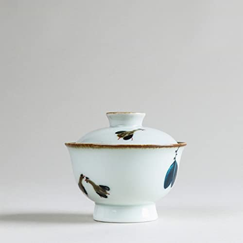 DUNGS Service à thé Gaiwan en céramique peinte à la main en porcelaine anglaise bleue et blanche
