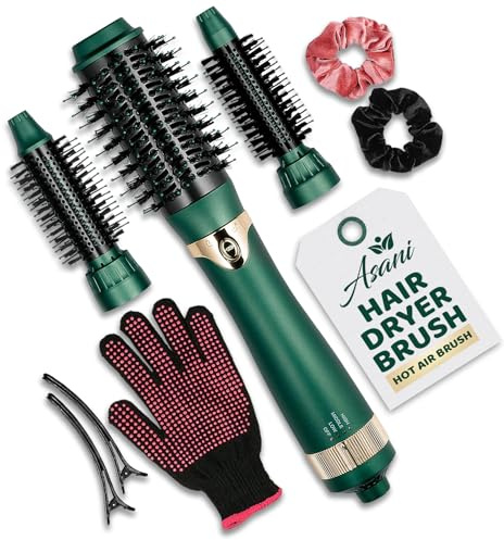 Asani Hot Air Brush - Multipurpose Blow Dryer Brush with Interchangeable Heads, Heated Round Brush for Curling or Straightening, Volumizer and Styling Tool for All Hair Types
