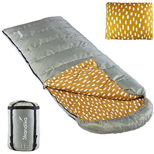 Skandika Dundee Deckenschlafsack | Luxus-Qualität, Baumwolle/Flanell Innenfutter, bis -20°C, 220x80 cm, koppelbar, mit Kissen | Outdoor Camping Wandern