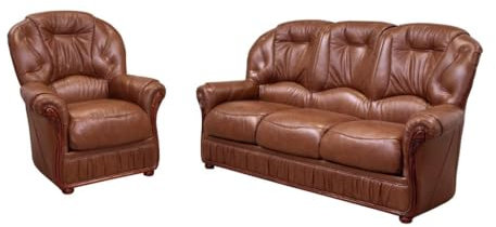 Vente-unique Couchgarnitur Leder 3+1 - Büffelleder - Braun - Daphne