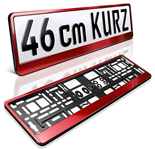2 Kennzeichenhalter kurz | 46 cm Rot sanfter Glanz | Für Kurze Kennzeichen | Rubinrot | Nummernschildhalter | Kennzeichen-Halterung | Nummernschild-Halterung | Rahmen | Für Auto-Schilder 460 x 110 mm