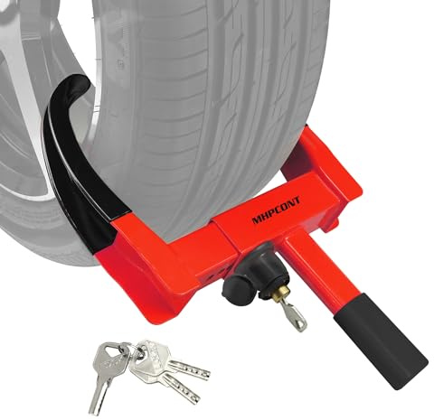Wheel Lock Universal Trailer Wheel Lock Adjustable Security Tire Boot Lock Anti Theft for ATV RV SUV Car Golf Cart Boats Motorcycles Great Deterrent Bright Black-Red (3 Keys)