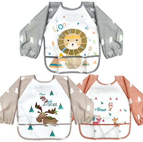 LISOPO 3pcs bavoirs bebe bavoir manches longues bebe bavoir imperméable bébé Unisexe pour Bébé de 6 mois à 3 ans