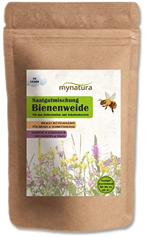 mynatura Bienenweide für den Halbschatten und Schattenbereich Bienen | Blumenwiese | Blumen | Weide | Saatgut | Saatmischung | Schmetterlinge | Insekten | Lebensraum | Natur (1x50g)