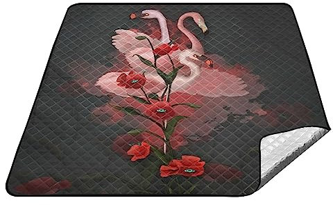 YOUJUNER Picknickdecke 200x200cm, Blumen-Flamingo-Druck groß wasserdicht Campingdecke faltbar Strandmatte Picknick-Matte