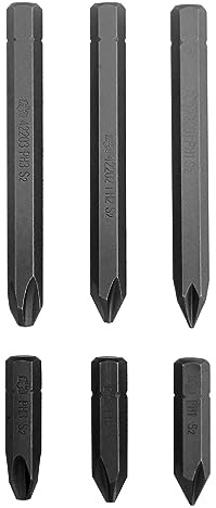 Schlagschrauber-Bit-Set, 5/16 Zoll, Sechskant-Schaft, S2-Stahl, PH1, PH2, PH3, 36 mm und 80 mm Länge, 6 Stück