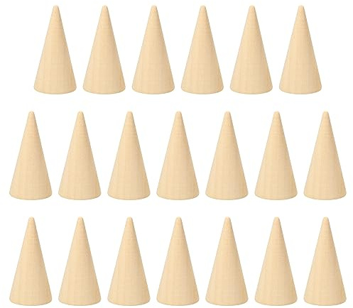 PATIKIL 20 Paquet 50x25mm Naturel Bois Cône Anneau Support Marron | Doigt Bijoux Présentoir Support Organisateur, Non Peint En-bois Cônes pour DIY Artisanat