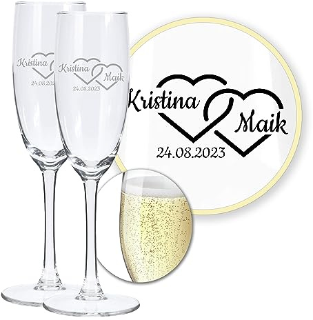 LALALO Sektgläser Herzverschmelzung mit Gravur, 2er Geschenkset, Sektglas graviert, Champagnerglas graviert, personalisiertes Hochzeitsgeschenk für Brautpaar, Hochzeitstag, Jahrestag, Jubiläum