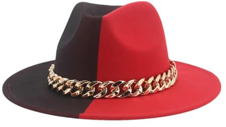 Damen Herren Frühling Herbst zwei Farben mit Unisex Jazz Hut vorne rot Fedora-Hut, 1, Einheitsgr��e