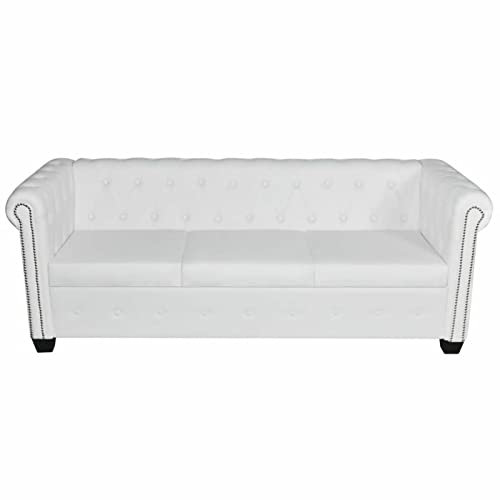 Gecheer Chesterfield Sofa 3-Sitzer Loungesofa Polstersofa Lounge Couch Sofagarnitur Vintage Couch Bürosofa Polstermöbel Stilsofa Couchgarnitur Polstersofa Kunstledersofa Kunstleder Weiß