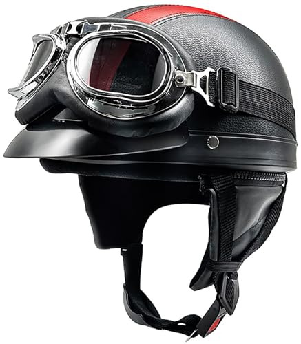 Casque Moto Jet Casque Scooter, Vintage Casques Bols Demi avec Lunettes, Rétro Demi Casque Moto pour Adultes Homme Et Femme, Casques Vintage À Face Ouverte Approuvé Dot/ECE