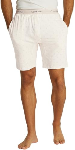 Calvin Klein Pantalones de Pijama Hombre Sleep Short Corto, Beige (Diamond Logo_Oatmeal Heather), S