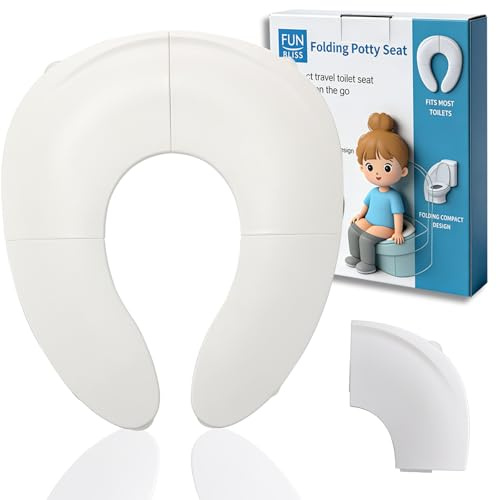 Funbliss Faltbarer Reise-Töpfchensitz für Kleinkinder, Töpfchentraining-Essentials für Jungen und Mädchen, tragbarer WC-Trainingssitz mit rutschfesten Saugnäpfen, Reisetasche,Weiß
