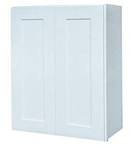 White 30 inch Bathroom Vanity Shaker Traditional Cabinet Double Door Base Kitchen Wall Birch Solid Wood Hardwood Plywood 30 Wide x 42 High x 12 Deep of Set