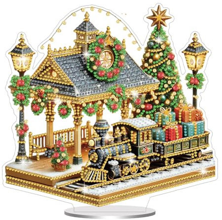 Generisch DIY Diamond Painting Desktop Deko,Weihnachten Bahnhof Tischdeko,Diamant Painting,Diamant Malerei Tisch Ornamente für Zuhause,Büro,Dekoration,Geschenk für Familie