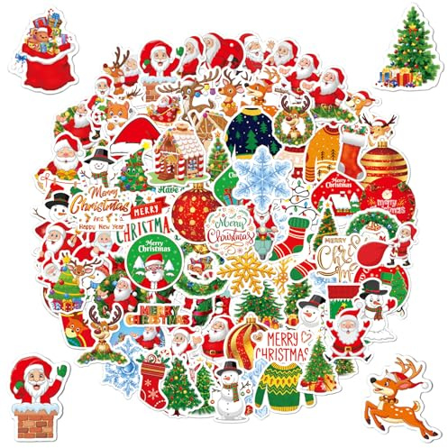 Navidad autoadhesiva pegatinas (100 PCS), Navidad autoadhesiva pegatinas, Reutilizables Pegatinas, Para decoración navideña