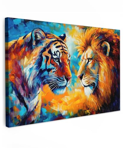 MuchoWow© Leinwand Groß XXL Deko Schlafzimmer Aesthetic Leinwandbilder | 120x80 cm - Wohnzimmer Gemälde Foto Geschenk Living Room Decoration Tiere - Kunst - Löwe - Tiger