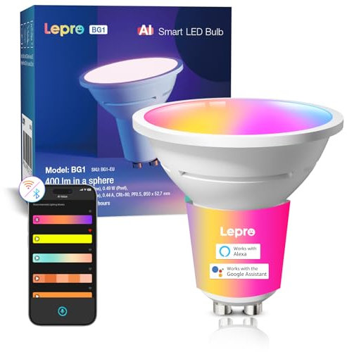 Lepro BG1 AI GU10 Smart Bulb, 400lm Dimmable WiFi Smart GU10 LED Spotlight Bulbs, Music Sync, Works with Alexa & Google, RGB Colour Changing & Tunable White, Personalized AI Lighting Designer, 1-Pack