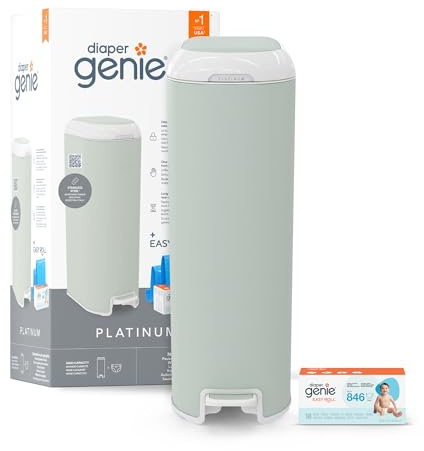 Diaper Genie Platinum Edelstahl Windeleimer mit Fußpedal, neuartiges System mit abreißbaren Beuteln
