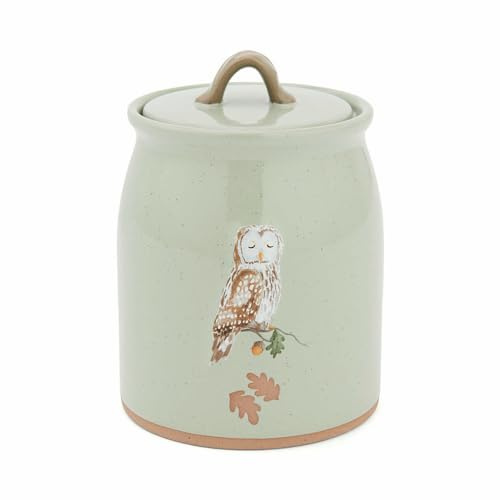 Cooksmart Bote de cerámica verde de fábula de bosque | Tarro de almacenamiento de cocina de diseño británico | Estampado animal del bosque | Recipiente de gres duradero | Elegante y práctico accesorio