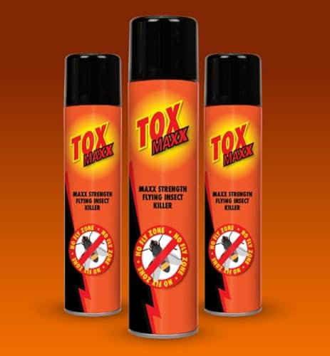 TOX MAXX Max Strength Flying Insect Killer, Fly Killer Spray for Flies Wasps Mosquitos & Moths, Fast Acting Pesticide, Pack of 3 (3 x 300ml)