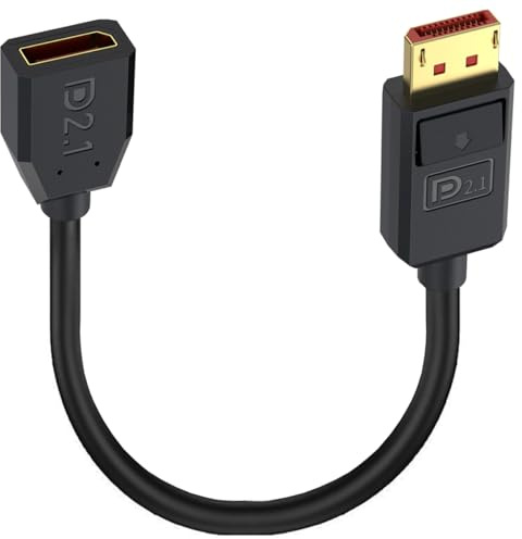 90-Degree Displayport 2.1 Cable, 52GbpsDP Male to Female Extension Cable | Right Angle Short Display Port Cord Support 16K@60Hz,8K@60Hz/120Hz,4K@120Hz/144Hz/165Hz/240Hz for PC, Laptop,15cm (Tra)