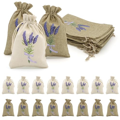 Scettar Lot de 16 Sachets de Lavande Vides,Sachets Parfumés Lavande avec Cordon de Serrage pour Ranger Lavande, Bijoux et Épices