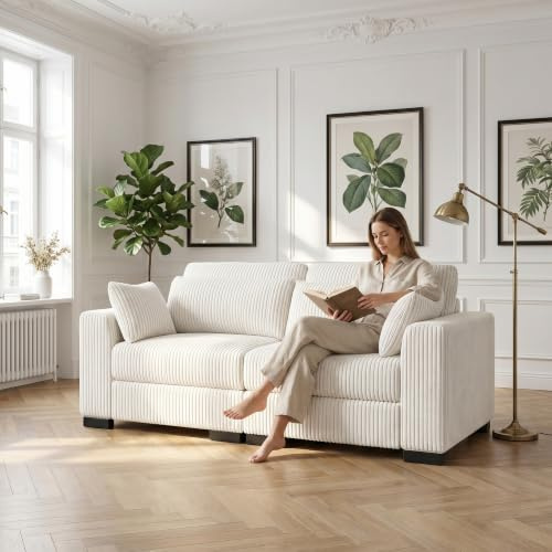 Salon Cheslong 2-Sitzer-Sofa, modulares Wohnzimmersofa mit breiten Armlehnen, Sofa, verschiebbare Sitze, gepolsterte Sessel, Kissen und Sitzsäcke enthalten, für Wohnzimmer Schlafzimmer (Beige, 2