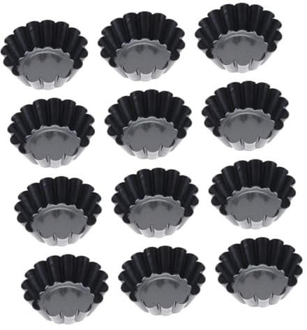STOBAZA Stampi Tartellette 12pz Acciaio Antiaderente per Crostate | Forme da Forno Riutilizzabili, Facili da Pulire, Nere, per Dolci e Feste