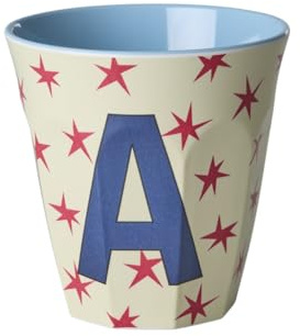 ReWu RICE - Tazza in melamina Media, Stelle - Lettera A - Tazza per bambini, Tazza da campeggio, Tazza da bere, Infrangibile, Senza BPA, 250 ml