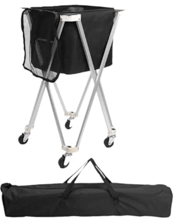 Qianly Chariot de Balles de Tennis Panier Ramasseur Pliable en Tissu Oxford Robuste avec Couvercle Zippé Adapté pour Les Écoles et Les Centres Sportifs, Argent