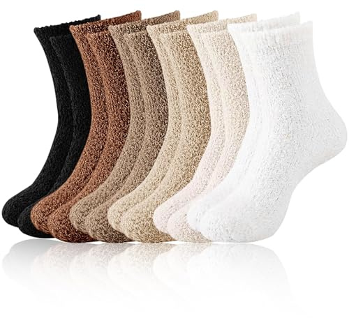 Rbleote Lot de 6 paires de chaussettes douillettes pour femme - Chaussettes moelleuses en polaire corail - Chaussettes épaisses et chaudes pour l'hiver - Chaussettes d'hiver - Élasticité chaude
