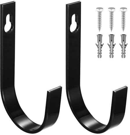 2 Pcs Wall Hooks for Hanging Heavy Duty, Black Coat Hooks Wall Mounted, Metal Screw in Hook Hangers for Hanging Towels Backpack Clothes Robe Bags in Bathroom Closet Garage Outdoor + Screws(5.7)
