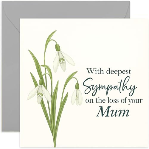 Tarjeta de condolencias solemne para la pérdida de mamá, con texto en inglés With Deepest Sympathy on the Loss of Your Mum, estilo escrito a mano, para amigos o familiares, interior en blanco con