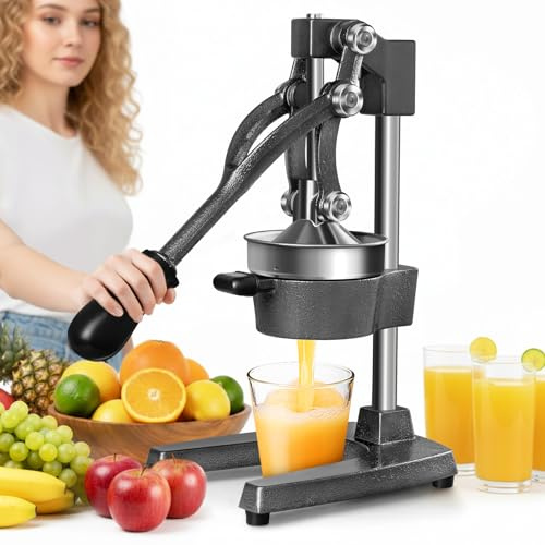 Papasbox Citrus Juicer Professional, 9CM large diameter manual juicer, Cast Iron Juicer Hand Press, Commercial Grade Orange Juice Squeezer, Heavy Duty Fruit Press for Oranges, Lemon, Pomegranate