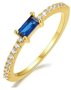 Lirzxin Verlobungsring Gold Damen 375 9K, Hochzeit Ringe Damen Schlicht Geometrisch Rechteckig Labor Erstellt Saphir und Moissanit Eheringe Trauringe Partnerringe Gelbgold Größe 53 (16.9)