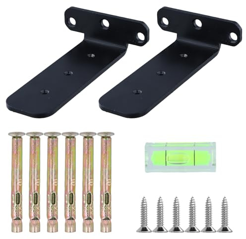2 Schwerlastwinkel Metall, Regalhalterung Unsichtbar, Halterungen für Schwimmende Wandregale, Regalträger mit Schraube, L-förmige Regalwinkel für Küche, Schlafzimmer, Wohnzimmer (Schwarz, 15 cm)