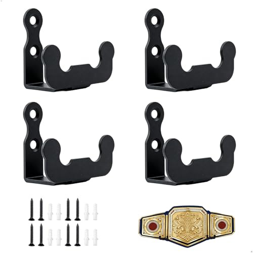 Championship Bälte Hållare, 4 Stycken Bälte Väggfäste 6,5 x 5,3 x 3 cm Metall Vägghängande Brottningsbälte Med Skruvar För Vuxna Och Barn, Svart