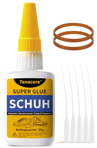 Schuhkleber Extra Stark 30g, Sekundenkleber Extra Stark, Schuhsohlenkleber, Superkleber mit Anti-Verstopfungskappe, Transparent Wasserfest für Shoe, Sohlen, Sneaker, Leder, Gummi