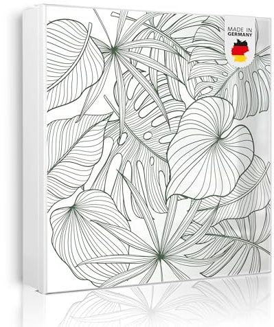 banjado Großer Schlüsselkasten Metall - Schlüsselbox 30x30cm beschreibbarer mit 32 Haken - Schlüsselkasten modern für Schlüsselaufbewahrung - Korpus Weiß Scharnier Links - Motiv Monstera 2