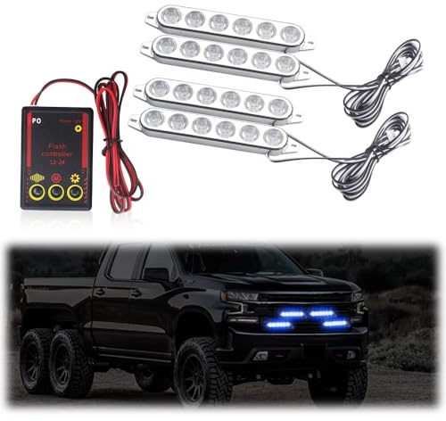 Teguangmei 4 in 1 Luci LED Lampada di Emergenza Strobo con Controllatore Flash 12V 24V 4x6-LED Luce Lampeggiante Stroboscopiche D'emergenza per Veicolo Camion SUV Furgone Camper 12 Modalità