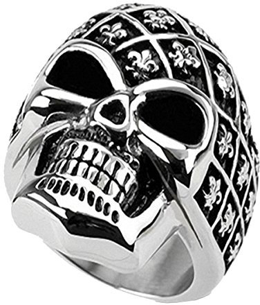 Piersando Herren Big Ring Edelstahl Biker mit Totenkopf Skull Helm Motiv Herrenring 28mm Breit Silber Größe 62 (19.7)