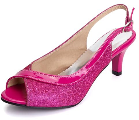 Onewus Sandalias de tacón para mujer, con tacón de gatito, para fiestas, fucsia, 40 EU