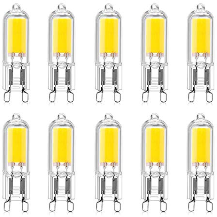 HUAMu LED G9 2W LED COB-Birne 250LM, AC220-240V, Kaltweiß 6000K, Energiesparlampe CRI80, Vollglas, Äquivalent 25W Halogenlampe, 360 ° Abstrahlwinkel, 10 Packungen