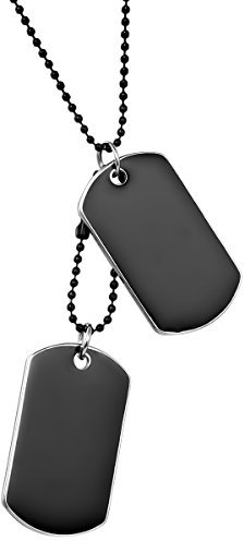 JewelryWe Schmuck Herren Halskette, 2 Militärischen Erkennungsmarken Armee Stil Dog Tag Anhänger mit 70cm Kette, Schwarz