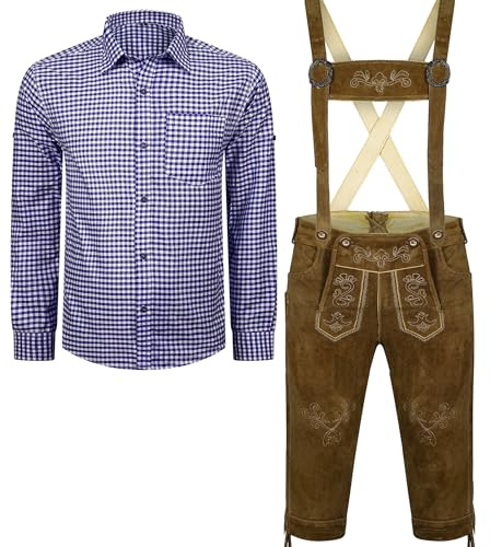 Mäns kostymset läderbyxor med remmar + traditionell skjorta Bayerska Oktoberfest (byxor + skjorta) BLB02