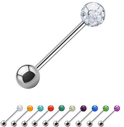 Treuheld® | 1.2mm x 16mm Piercing Barbell Silber | 4mm Kristall Kugel + 4mm Stahl Piercingkugel | Klar - Transparent | Chirurgenstahl | Nippel, Ohr